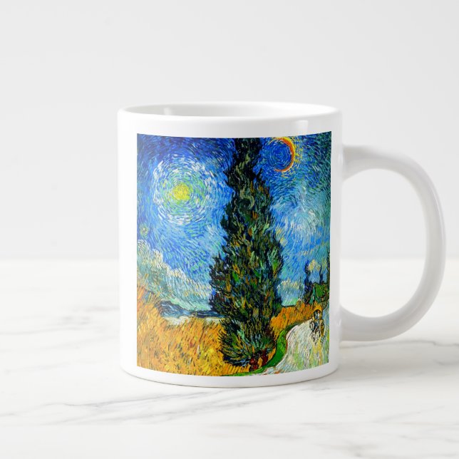 Van Gogh Road with Cypress and Star Large Coffee Mug (Right)