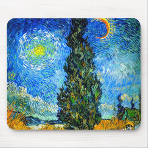 Van Gogh Road with Cypress and Star Mouse Pad