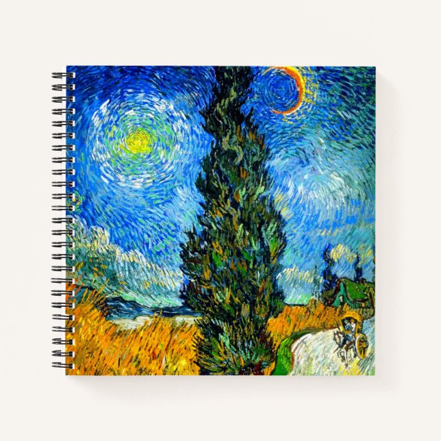 Van Gogh Road with Cypress and Star Notebook (Front)
