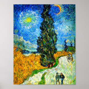 Van Gogh Road with Cypress and Star Poster