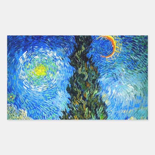Van Gogh Road with Cypress and Star Rectangular Sticker (Front)