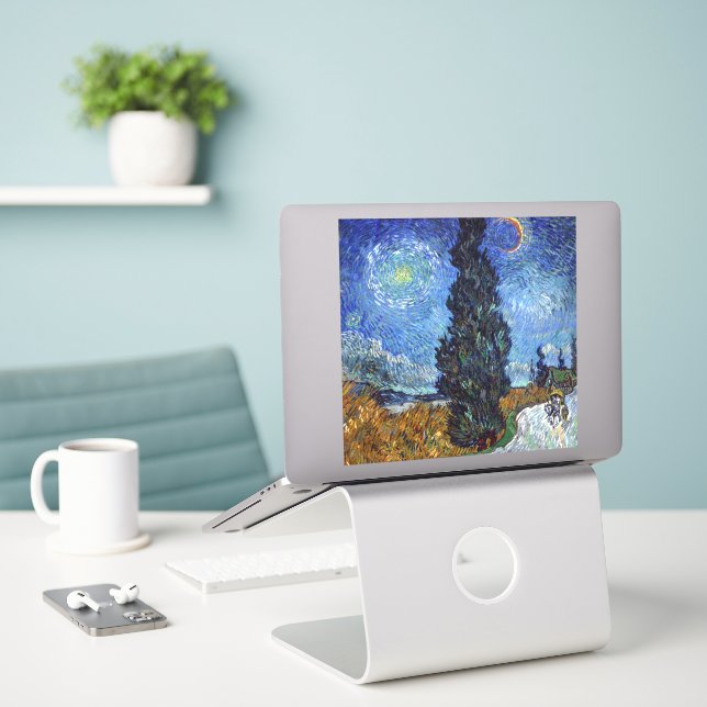Van Gogh Road With Cypresses Impressionism (Laptop On Desk)
