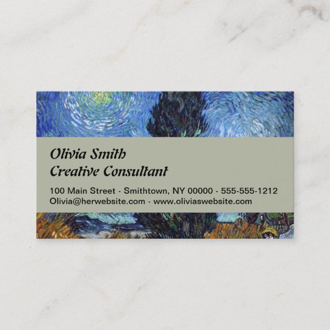 Van Gogh Road With Cypresses Impressionism Business Card (Front)