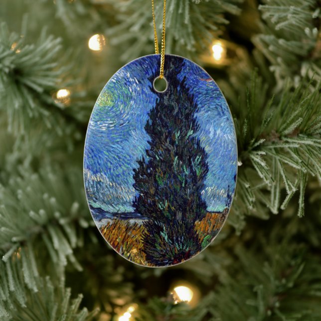 Van Gogh Road With Cypresses Impressionism Ceramic Ornament (Tree)
