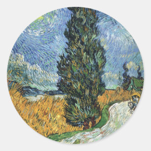 Van Gogh Road With Cypresses Impressionism Classic Round Sticker