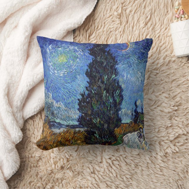 Van Gogh Road With Cypresses Impressionism Cushion (Blanket)