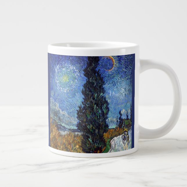 Van Gogh Road With Cypresses Impressionism Large Coffee Mug (Right)