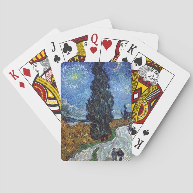 Van Gogh Road With Cypresses Impressionism Playing Cards (Back)