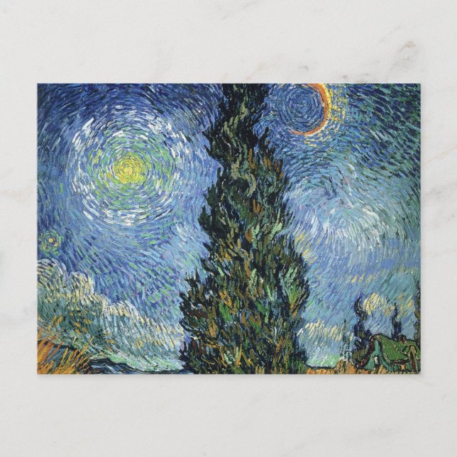 Van Gogh Road With Cypresses Impressionism Postcard (Front)
