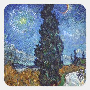 Van Gogh Road With Cypresses Impressionism Square Sticker