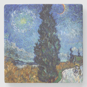 Van Gogh Road With Cypresses Impressionism Stone Coaster