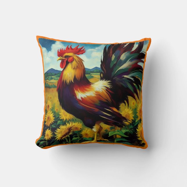 Van Gogh Rooster Night And Day Cushion (Front)