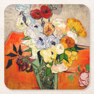Van Gogh Roses and Anemones Square Paper Coaster