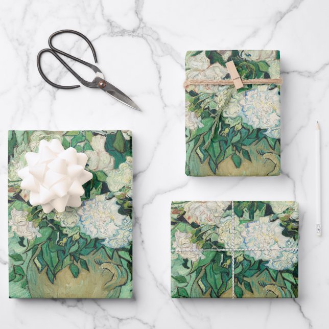 Van Gogh Roses Famous Old Art Wrapping Paper Sheet (Front)