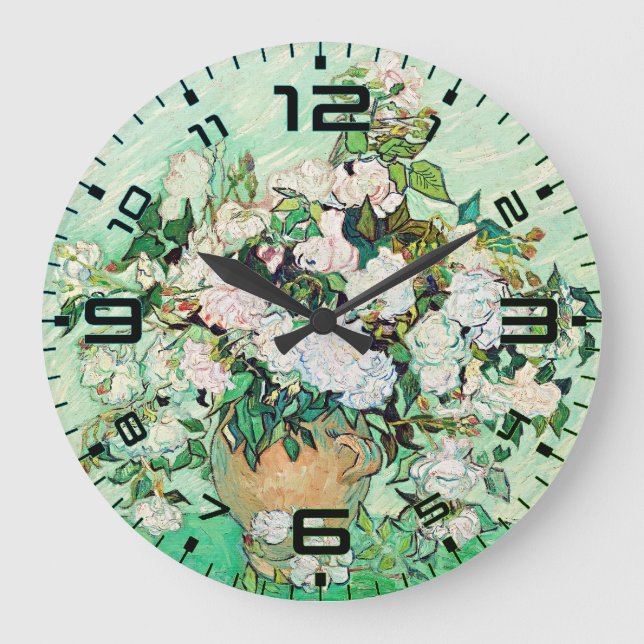 Van Gogh Roses Wall Clock – Mint Elegance (Front)