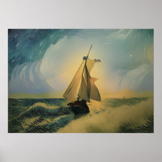 Van Gogh Sailor Boat in the Ocean Poster