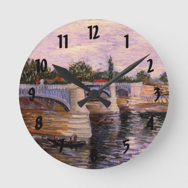 Van Gogh Seine River with Pont del Grande Jette Round Clock (Front)