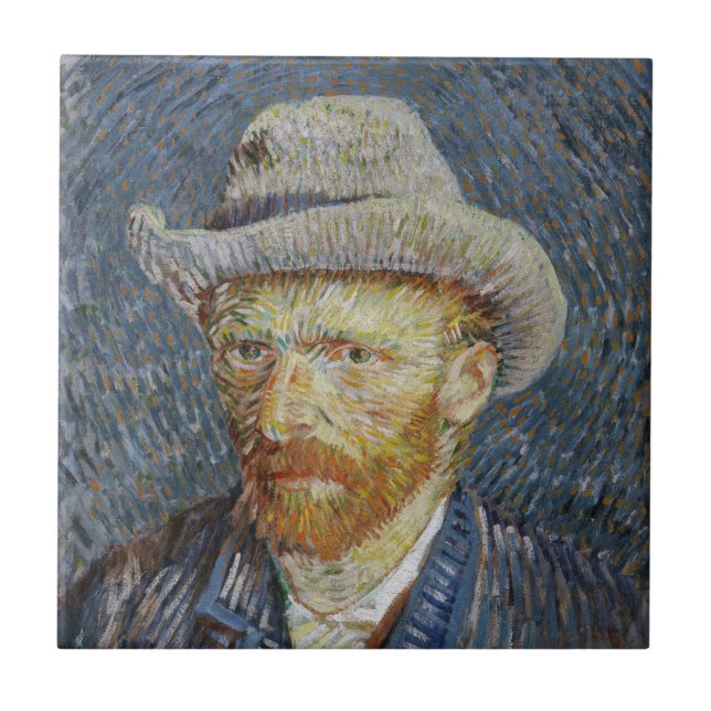 Van Gogh Self Portrait Grey Felt Hat Painting Art Ceramic Tile (Front)