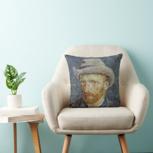 Van Gogh Self Portrait Grey Felt Hat Painting Art Cushion