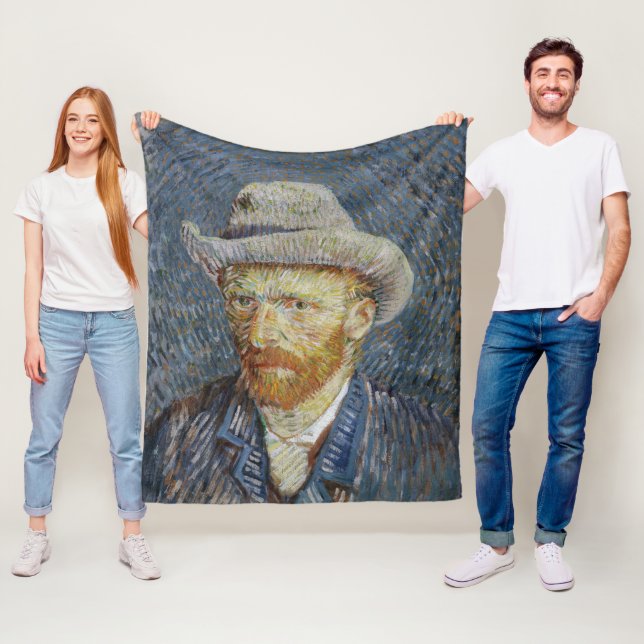 Van Gogh Self Portrait Grey Felt Hat Painting Art Fleece Blanket (In Situ)