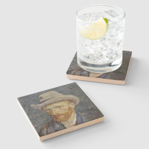 Van Gogh Self Portrait Grey Felt Hat Painting Art Stone Coaster