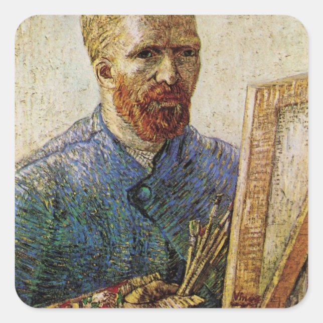 Van Gogh Self Portrait in Front of Easel Square Sticker (Front)