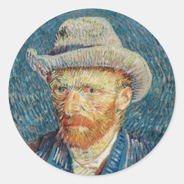 Van Gogh - Self Portrait with a Grey Felt Hat Classic Round Sticker (Front)