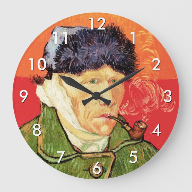 Van Gogh - Self Portrait with Bandaged Ear & Pipe Large Clock (Front)