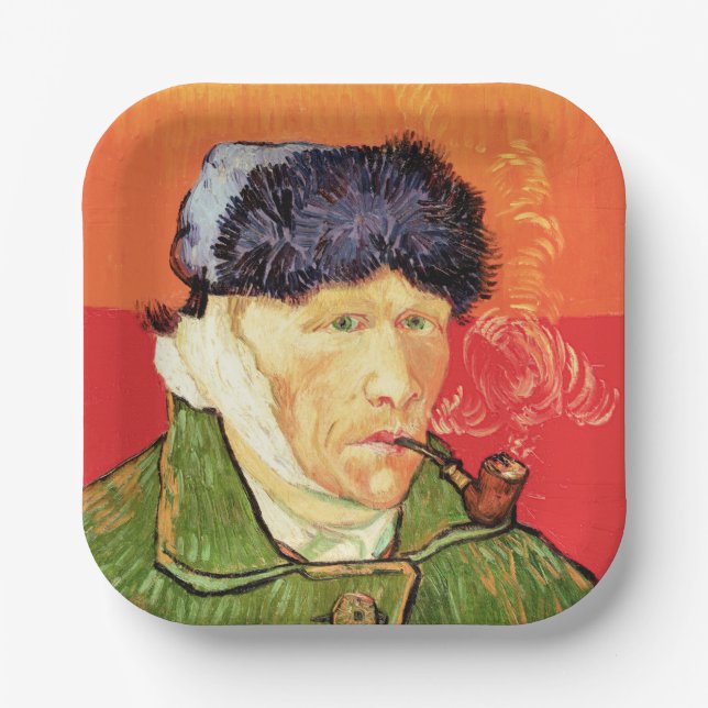 Van Gogh - Self Portrait with Bandaged Ear & Pipe Paper Plate (Front)