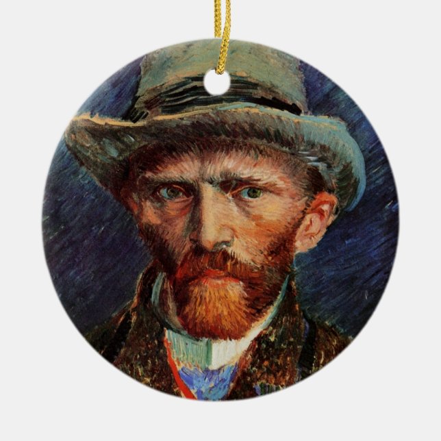 Van Gogh; Self Portrait with Grey Felt Hat Ceramic Ornament (Front)