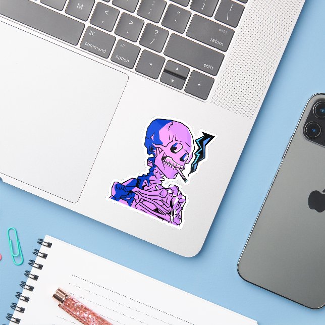 Van Gogh, Skeleton with a burning cigarette (Laptop w/ iPhone)