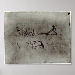 Van Gogh - Sketches of Peasant Ploughing with Poster