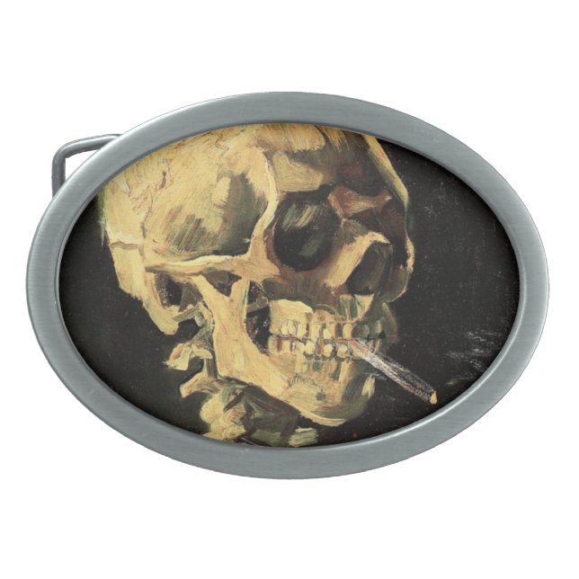 Van Gogh Skull with Burning Cigarette Belt Buckle (Front)