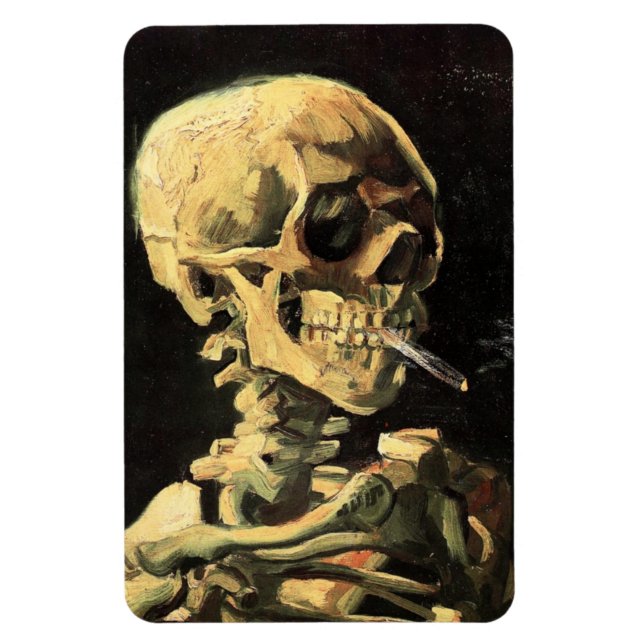 Van Gogh Skull with Burning Cigarette Magnet (Vertical)