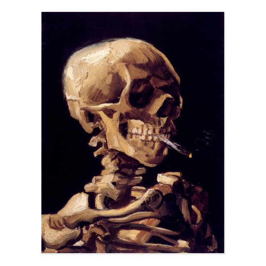 Van Gogh Skull with Burning Cigarette Postcard