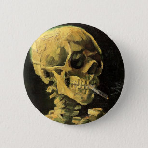 Van Gogh Skull with Burning Cigarette, Vintage Art 6 Cm Round Badge