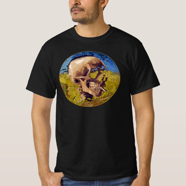 Van Gogh Skull with Cigarette Crows in Wheatfield T-Shirt (Front)