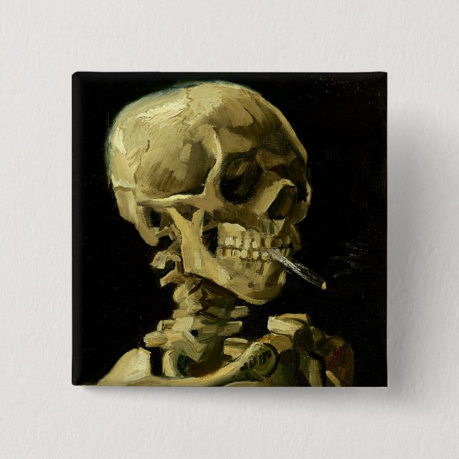 Van Gogh Smoking Skeleton 15 Cm Square Badge (Front)