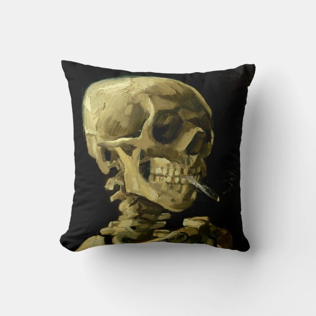 Van Gogh Smoking Skeleton Cushion (Front)