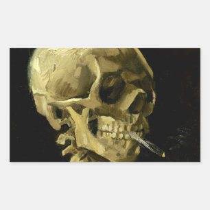 Van Gogh Smoking Skeleton Rectangular Sticker