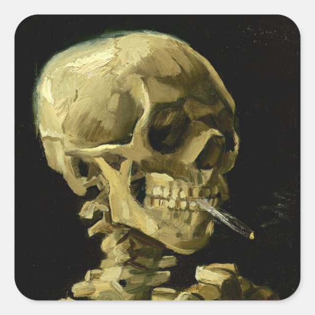 Van Gogh Smoking Skeleton Square Sticker (Front)