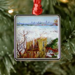 Van Gogh-Snowy Landscape with Arles in Background Metal Ornament