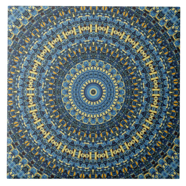 Van Gogh Starry Night Abstract Groovy Boho Mandala Ceramic Tile (Front)