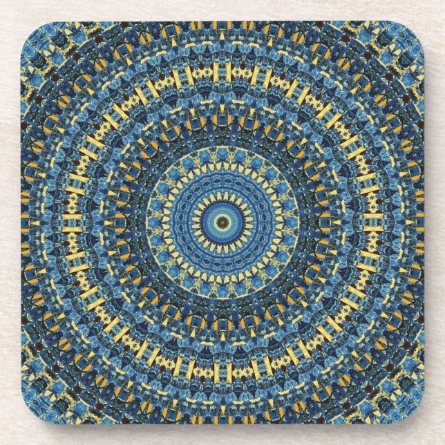Van Gogh Starry Night Abstract Groovy Boho Mandala Coaster (Front)