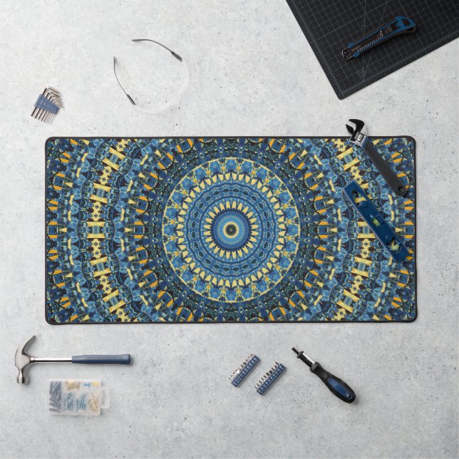 Van Gogh Starry Night Abstract Groovy Boho Mandala Desk Mat (Workstation)