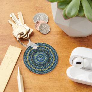 Van Gogh Starry Night Abstract Groovy Boho Mandala Key Ring