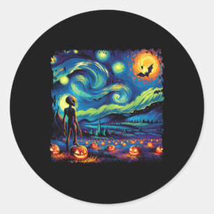 Van Gogh Starry Night Alien Man Halloween Fall Pum Classic Round Sticker