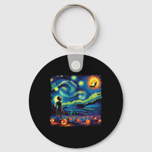 Van Gogh Starry Night Alien Man Halloween Fall Pum Key Ring