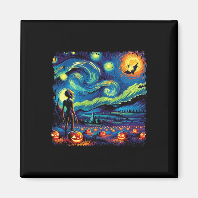 Van Gogh Starry Night Alien Man Halloween Fall Pum Magnet (Front)