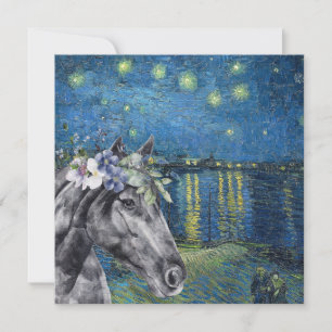 Van Gogh Starry Night and Black Horse Flat Card